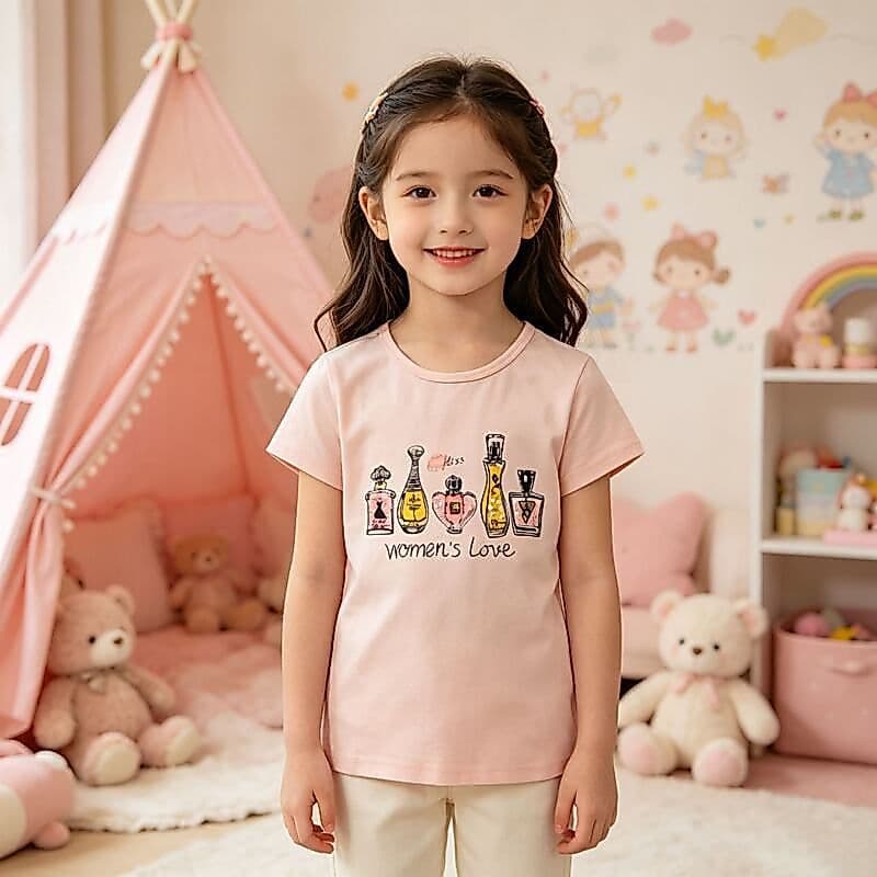 Bedoha meninas verão camiseta de manga curta Casual bebê menina camiseta topo crianças em torno do pescoço pulôver brilh