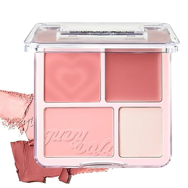 JUDYDOLL Blush & amp ; Paleta De Iluminador , Facial 4 Em 1 Com , Contorno , Bálsamo Orvalhado , Multifuncional Blendabl
