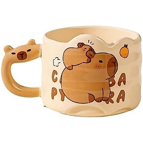 Caneca Capivara 10oz, Conjunto de Caneca de Café Fofa com Colher, Presente Engraçado para Amigos, Colegas e Crianças (An
