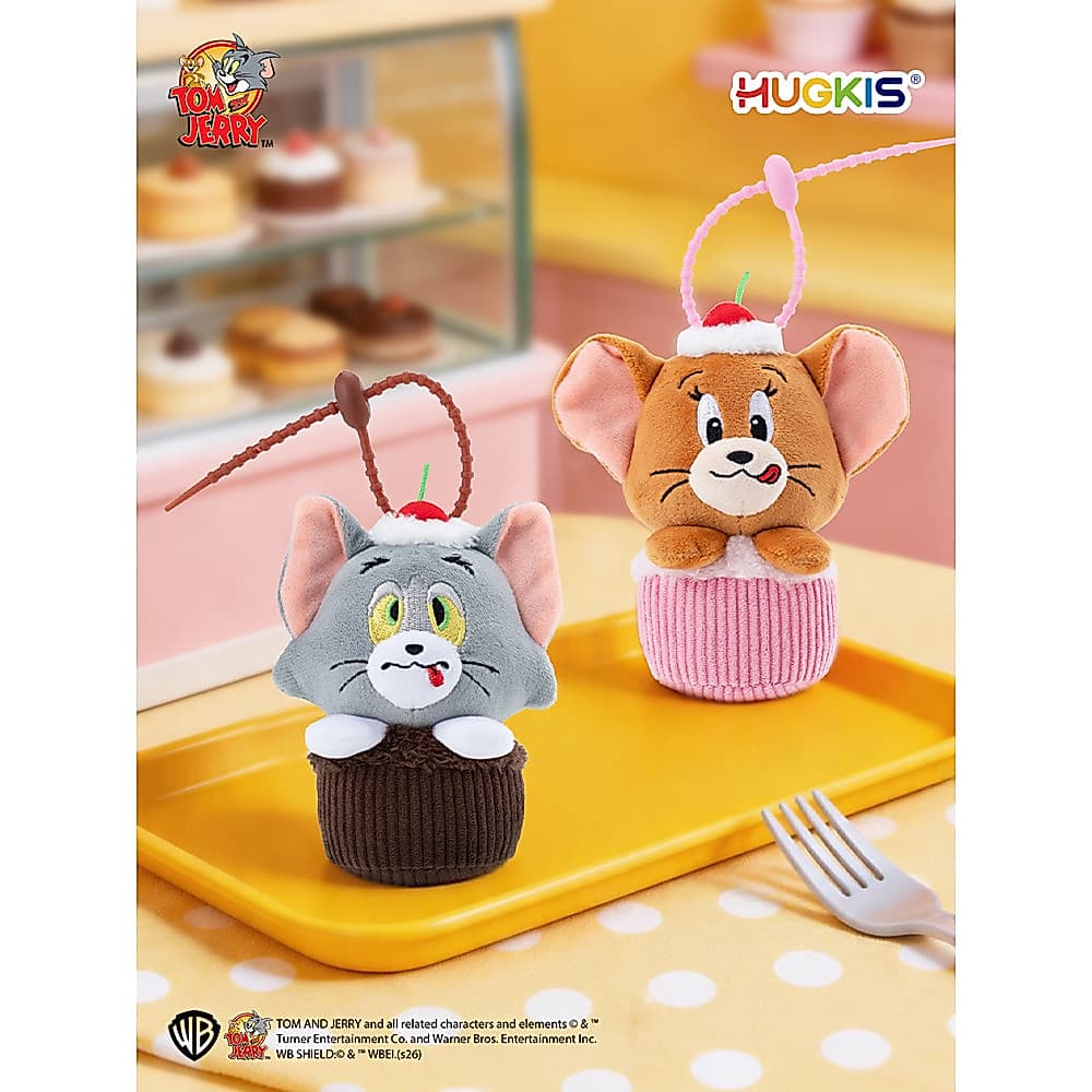 HUGKIS Gato e Rato Tom Jerry Cupcake Pingente de Pelúcia Boneca Chaveiro Bolsa Enfeites Presente