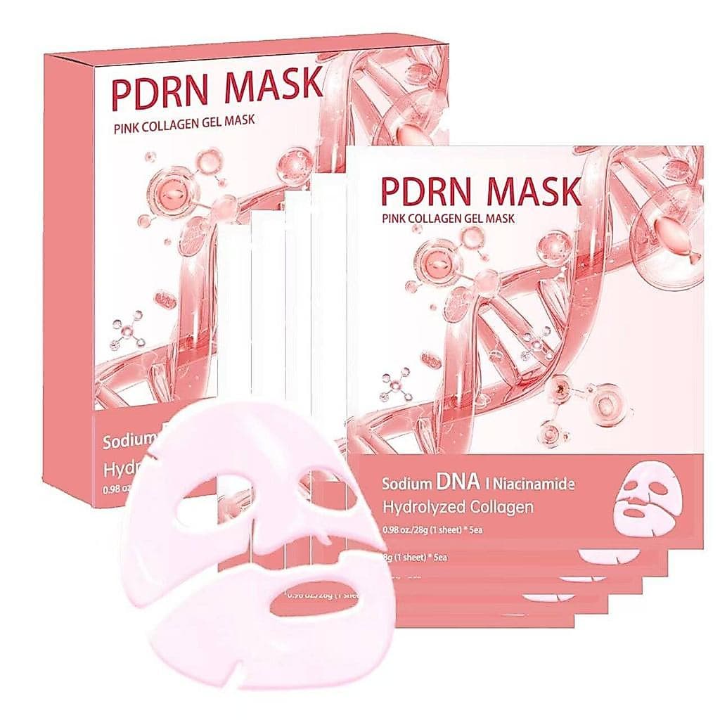 Pacote com 5 Máscaras Faciais de Gel de Colágeno Rosa com DNA de Salmão PDRN – Máscara de Hidrogel Coreana para Cuidados