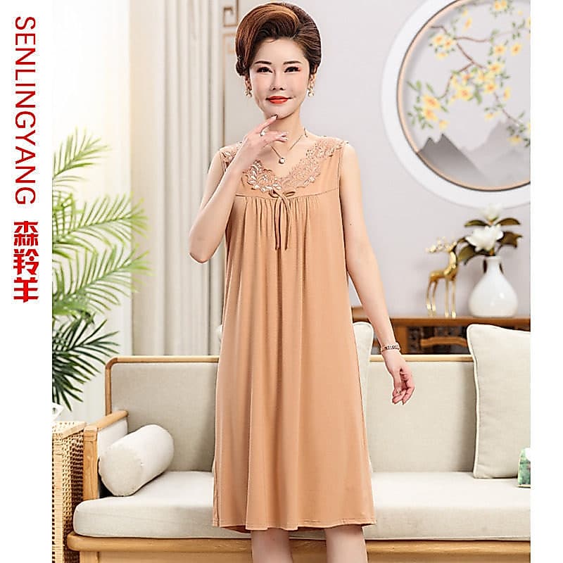 Camisola feminina verão High-End Modal senhoras de manga curta meia-idade mãe idosa gelo seda estilo fino