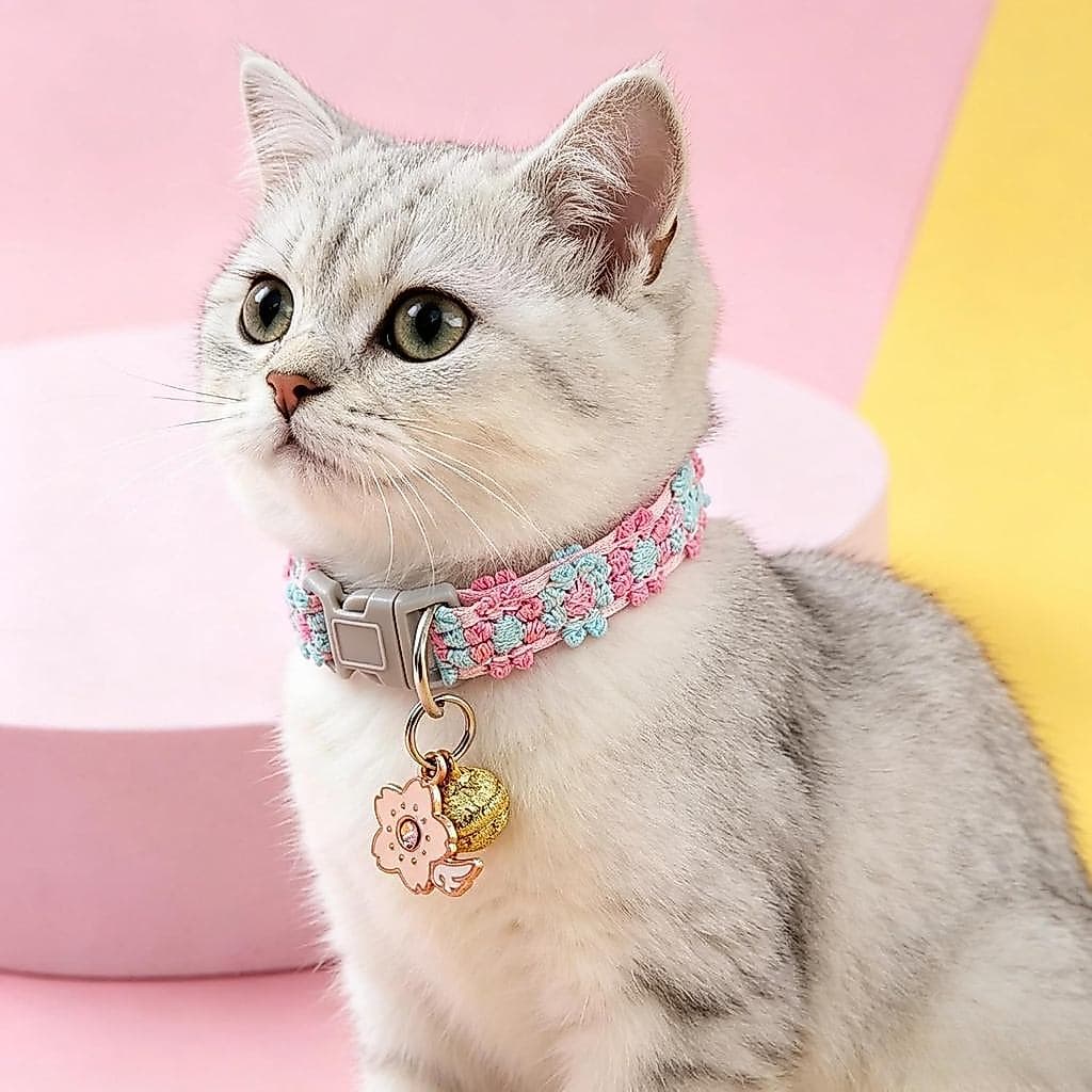 Coleira para Gato Leadigol, Coleira para Cão, Coleiras de Algodão para Gato com Sino, Coleira para Gato com Flor, Coleir