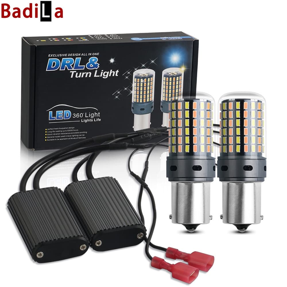 2PCS 1156 BA15S P21W 1156 BAU15S PY21W T20 7440 W21W Sinal De Volta Super Brilhante 3014 120SMD Bicolor DRL Luz De Travagem De Diurna De Inversão Canbus Para Carro