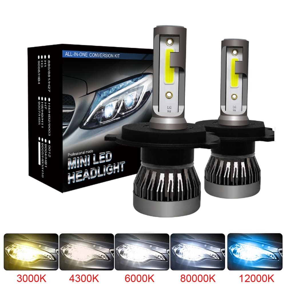 2PCS Lâmpadas Led H4 Para Faróis De Carro H1 H7 H8 H9 H11 Kit De 9005 HB3 9006 HB4 Lâmpada De Leds De Condução Automática 6000K 12000K