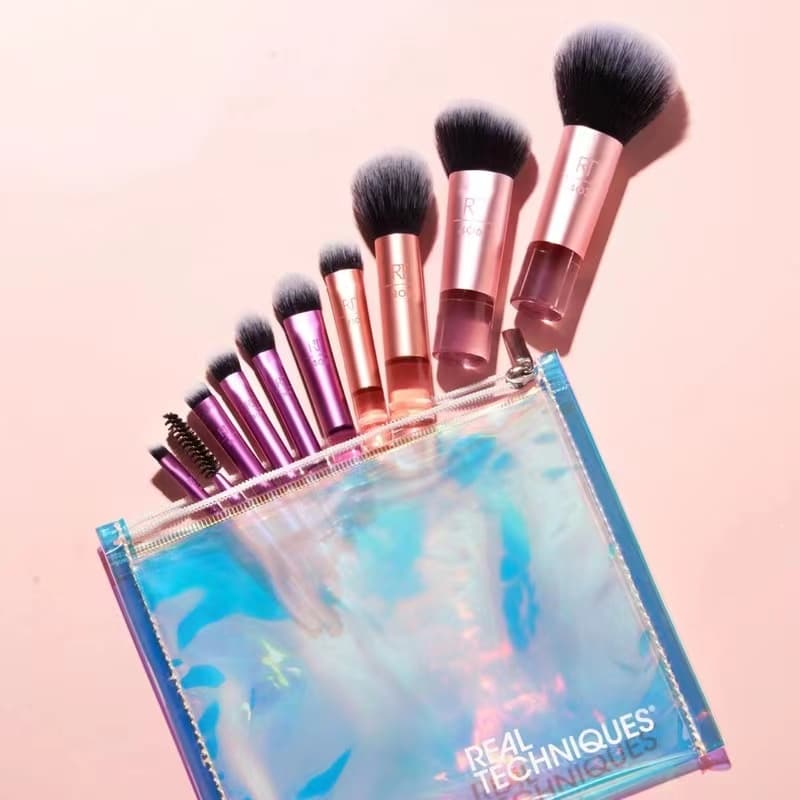 Técnicas Reais 10 Pcs Maquiagem Essencial Conjunto De Escova De Bolso Portátil Blush Foundation Shadow Highlihgter