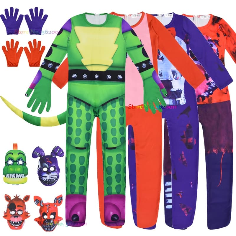Crian莽as Meninos Meninas Fnaf Freddy Halloween Cosplay Fantasia de Carnaval Engra莽ado Role Playing M谩scara Macac茫o Luvas