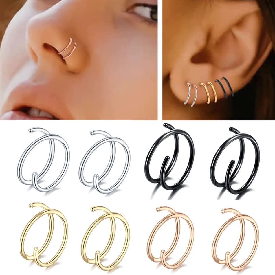 Aço Inoxidável Camadas Duplas Piercing De Nariz Feminino Brincos Tragus De Lip Hoop Fashion Body Jewelry