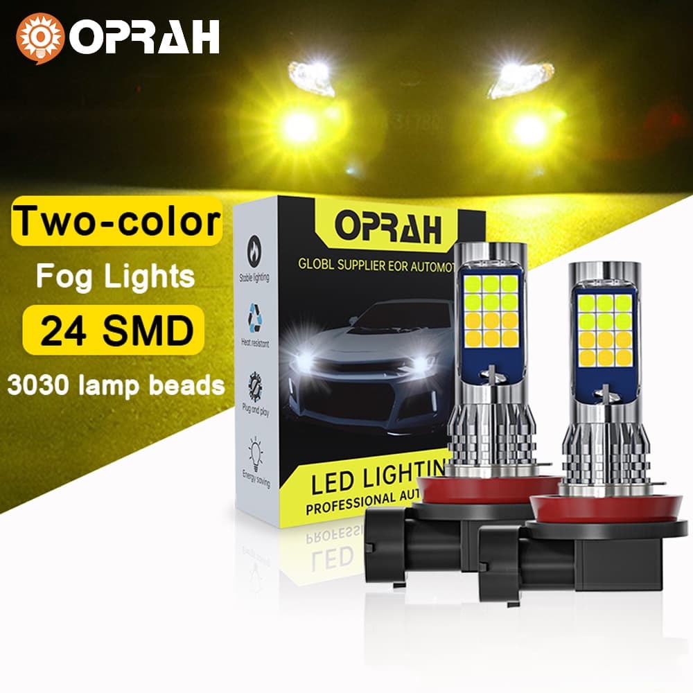 (2PCS) Lâmpada De Nevoeiro LED Bicolor Para Carro H11 H3 H7 H8 HB4 881 9006 DRL Iluminação Diurna Contínua Branco + Amarelo