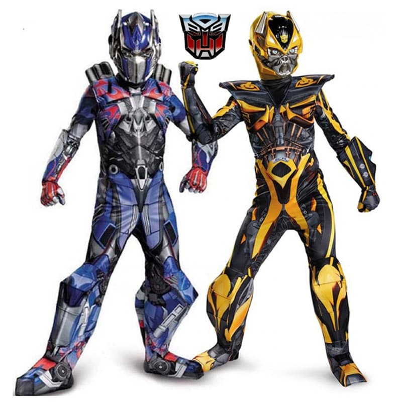 Crian莽as meninos cosplay muscle film Optimus Prime Bumblebee suits super-her贸i corpo terno para festa de Halloween carna