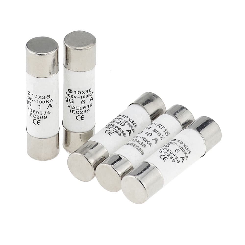 Fusível Cerâmico Rápido 10x38mm 500V - Kit com 10 Peças (1A a 6A, 10A, 16A, 20A, 32A) para RO15/RT18/RT14