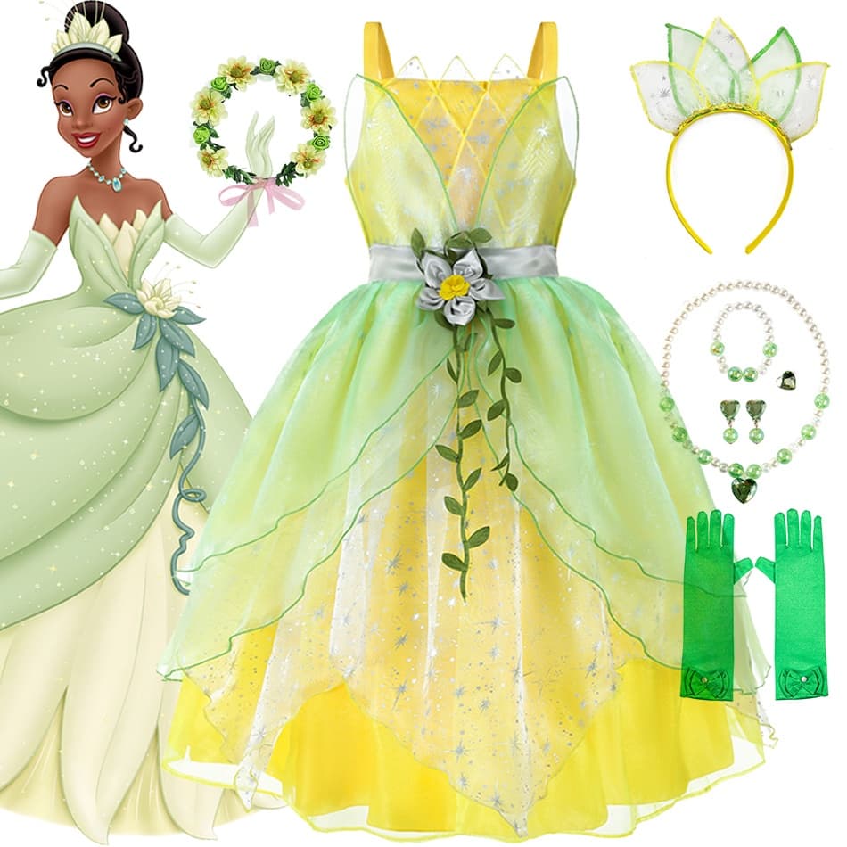 LXAA Tiana Cosplay Fantasia A Princesa E Rã Anime Filme De Papel De Brincadeira Roupas De Halloween Do Carnaval Vestimenta