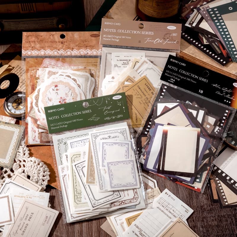 Journamm 100pcs/pack Creative Memo Pads Set DIY Scrapbooking Suprimentos Escolares Colagem Papelaria Jornal De Lixo Notas Vintage Papel