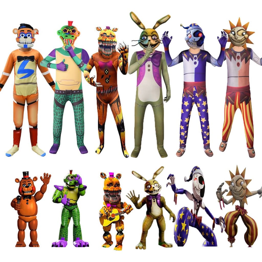 Fantasia de Halloween para crian莽as, macac茫o de palha莽o de sol FNAF com m谩scara de cosplay, presente de anivers谩rio de natal para crian莽as 2022
