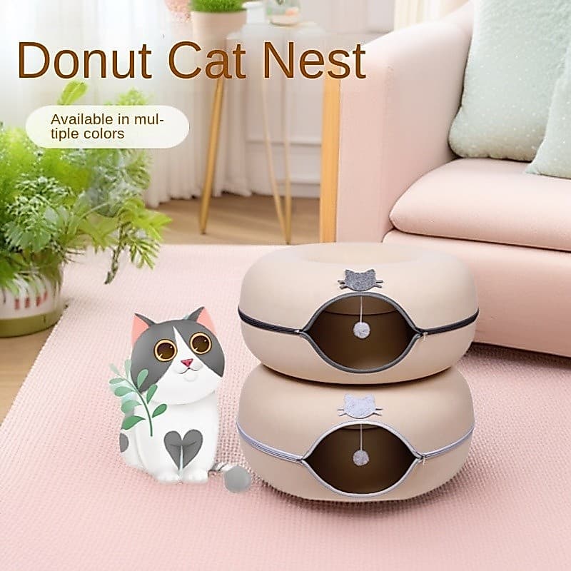 Bola Suspensa Universal donut Ninho De Gato Túnel Redondo De Feltro Para Todas As Estações Removível E Lavável