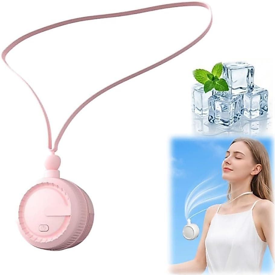 Ventilador de Pescoço Portátil Sem Hélices Mini USB Recarregável de Mão e de Mesa (Rosa)