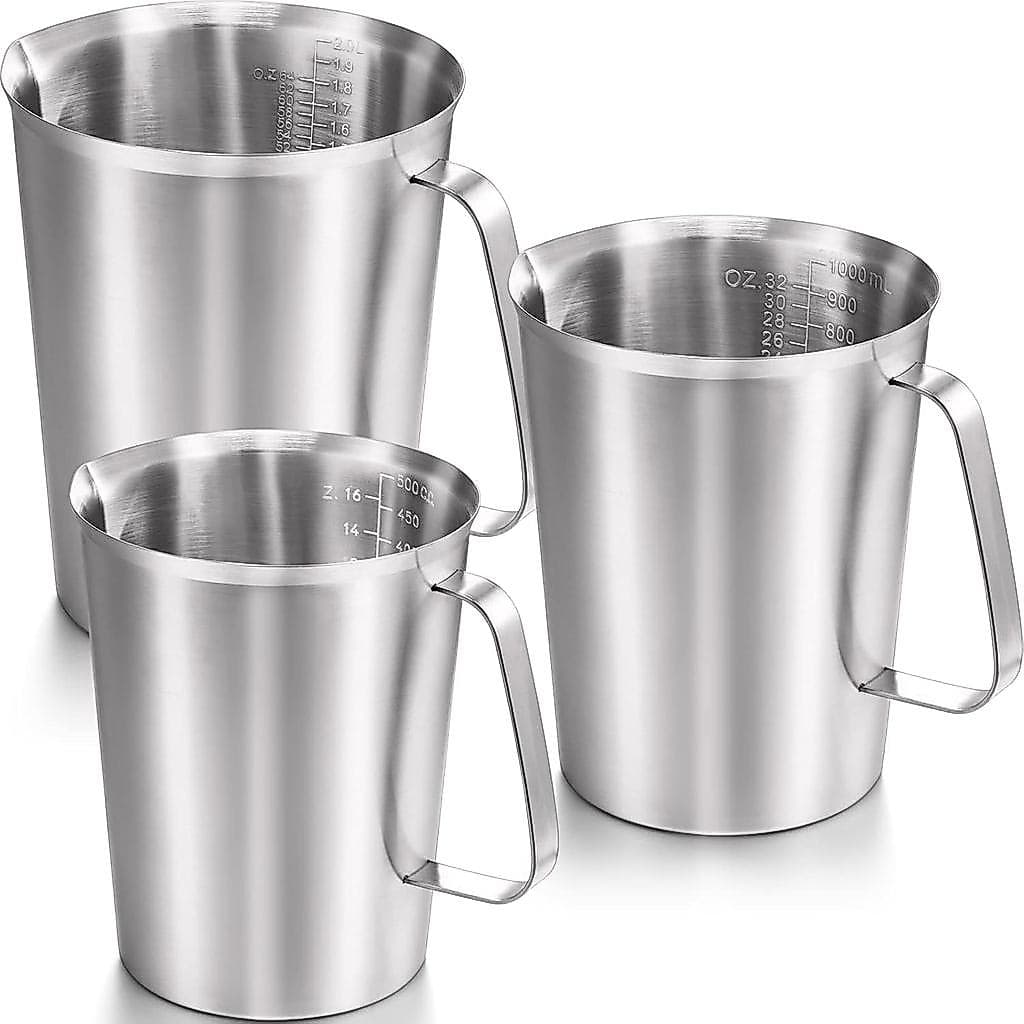 Flutesan 3 Peças de Copos Medidores de Aço Inoxidável com Alça e Marcações para Latte Art, Servir Água 2/4/8 Copos (16/3
