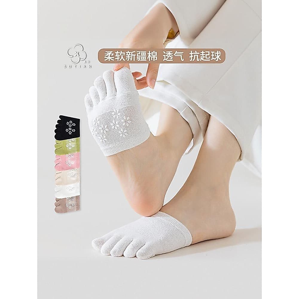 Meias de cinco dedos femininas verão estilo fino meias invisíveis meias de algodão puro malha meias de meio dedo salto a