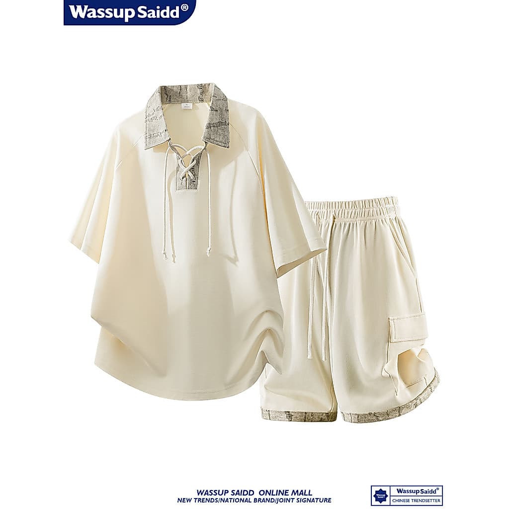 WASSUP SAIDD Terno masculino verão Design moderno macacão de manga curta Shorts jovem terno de duas peças