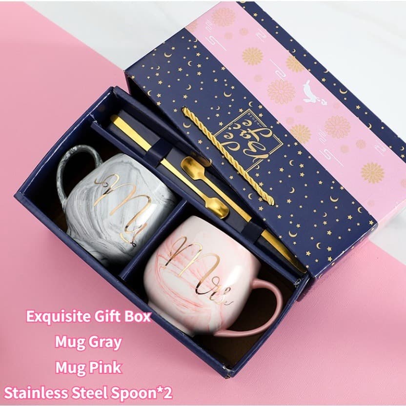 Novo estilo conjunto de canecas caixa de presente casal copo de cerâmica casal copo feriado presente de casamento lembra