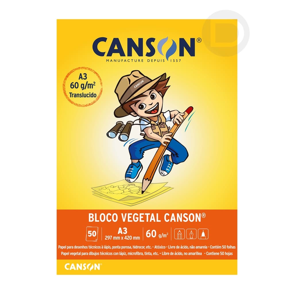 Bloco Papel Canson Vegetal Liso A3 - 60g - 50 Folhas