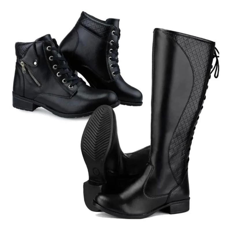 Kit 2 Pares De Bota Feminina Cano Longo Cano Curto Costurado Confortável Preço Baixo
