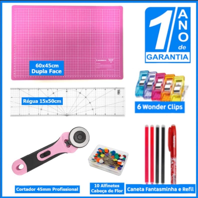 Kit Base Corte Patchwork cor Rosa Base 60x45 + Cortador 45mm