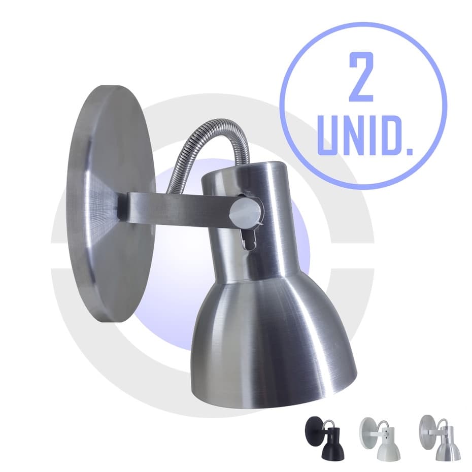 Kit 2 Arandela Luminaria Apartamento Escritorio Loja Aluminio LampadaBulbo LEDE27 DirecionavelBivolt