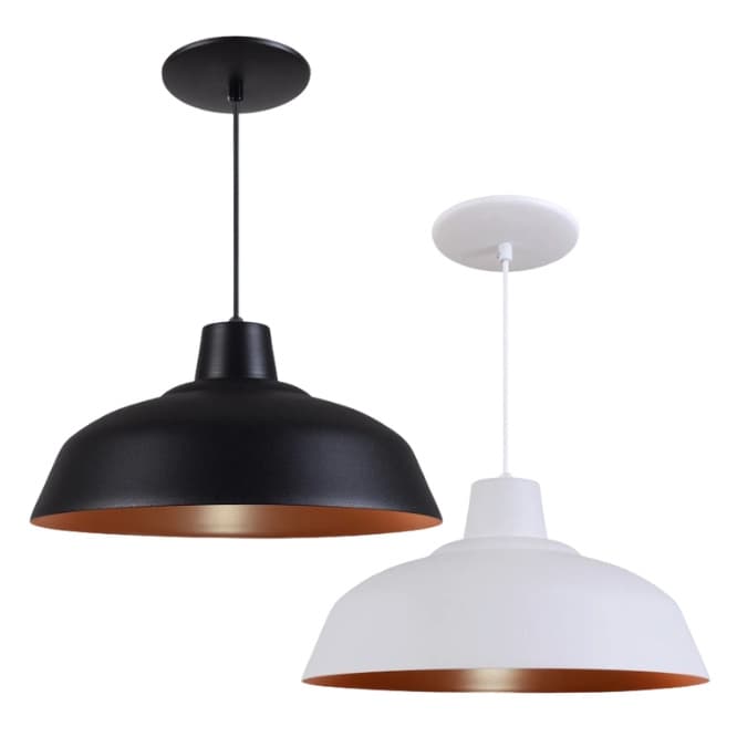 Kit 4 Pendentes Retrô 34cm em Alumínio Industrial Vintage Luminária Lustre Branco Preto Cobre Verde Meia Lua