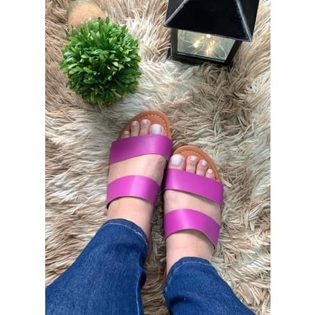Sandália Feminina Rasteira Tiras Rasteirinha Roxo Confortável
