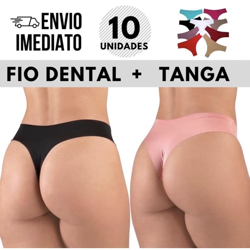 Kit 10 Calcinhas Sem Costura (5 Tanga + 5 Fio Dental) Com Corte a Laser Não Marca