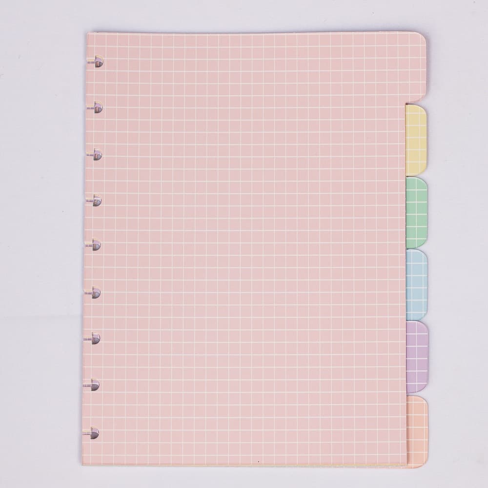 Kit com 6 divisórias quadriculadas coloridas para caderno de discos
