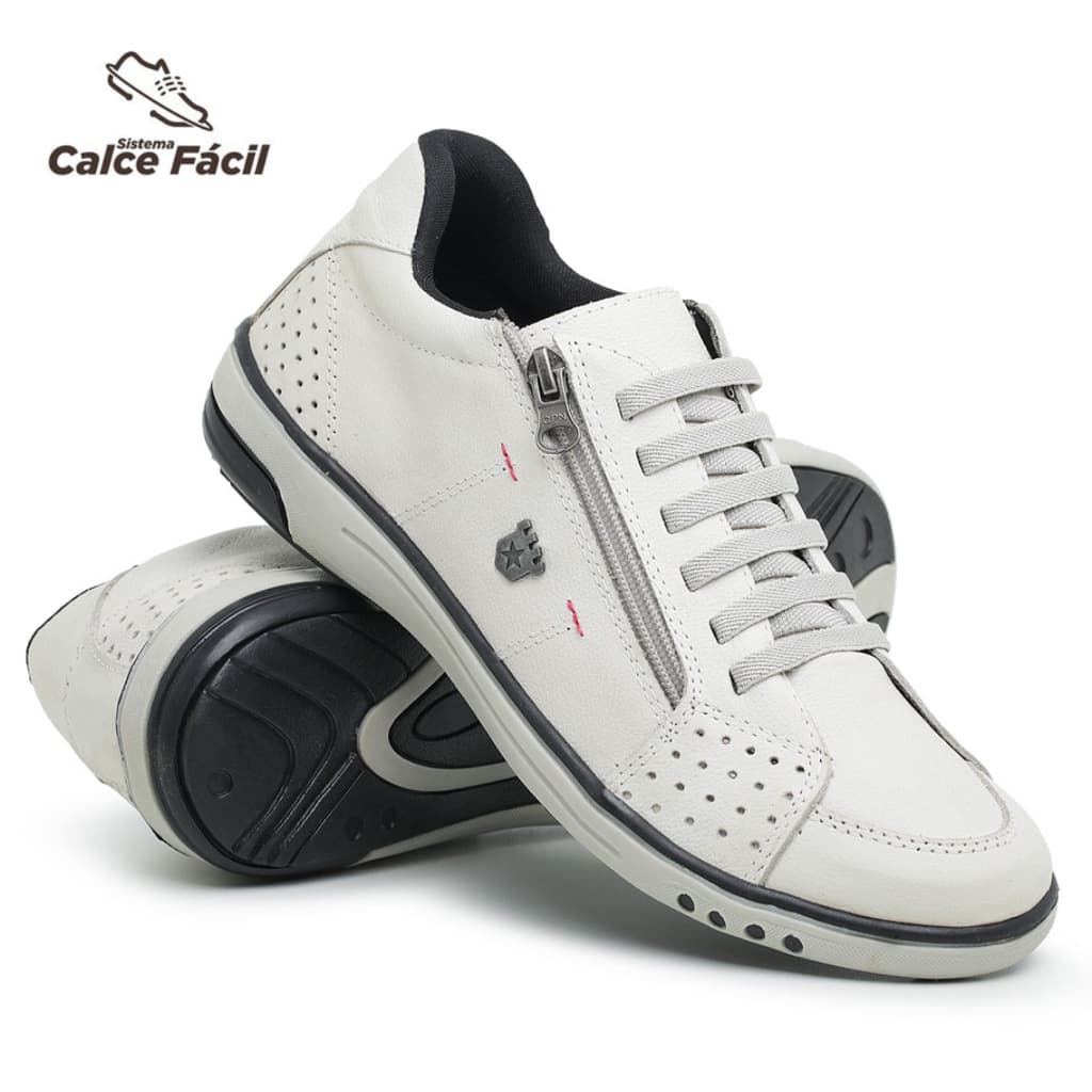Sapatenis Casual Couro Confortavel Macio Anti Stress Leve Calçado Moderno Macio e Leve Ziper Calce Facil