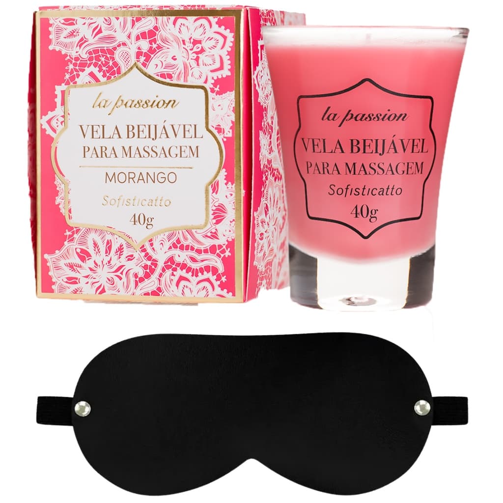 Kit Vela Aromatica de Massagem Corporal Morango e Tapa Olho