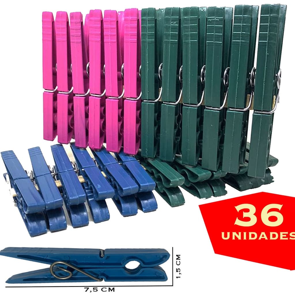 Prendedor De Plástico Roupa Para Varal Kit 36 Unidades Diversas Cores