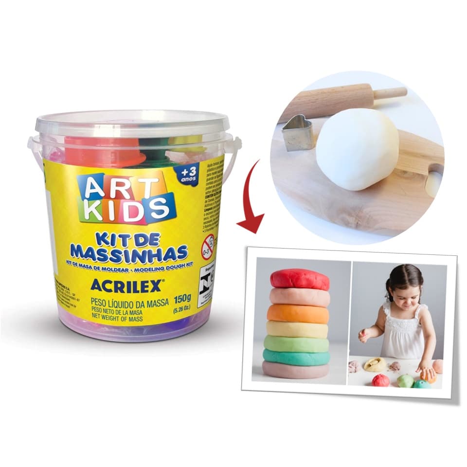 Massa Para Modelar Baldinho Com 3 Massinhas + Moldes 150gr