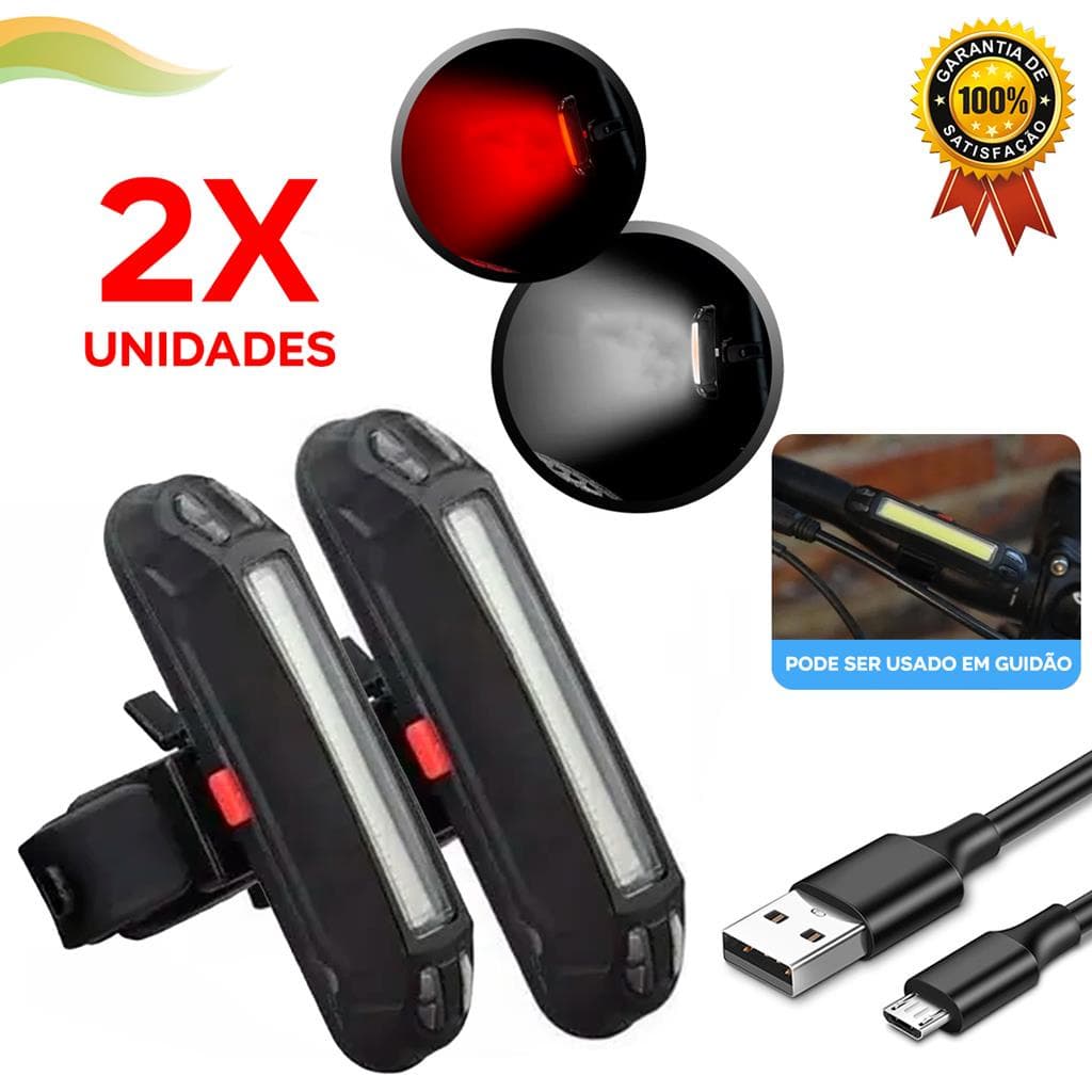 farol bike recarregavel duas cores dianteiro e traseiro lanterna sinalizador bem forte kit 2 unidades