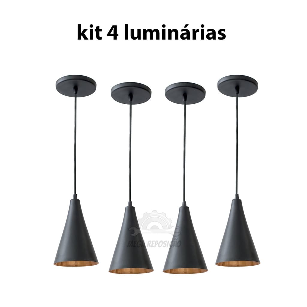 KIT 4 Luminárias de teto preto com cobre alumínio, Decoração