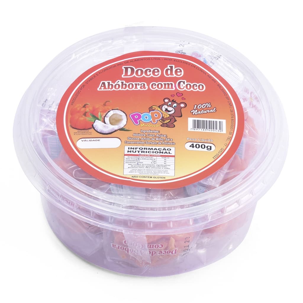 Doce De Abóbora Com Coco 100% Natural Pote 400g Pop Mirassol