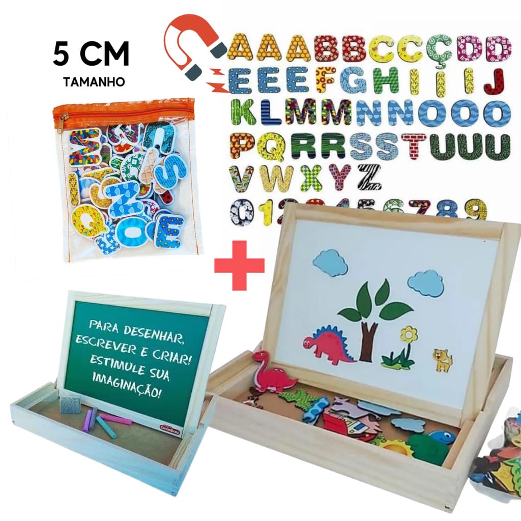 KIT Lousa Quadro Branco Magnética + Letras e Números Imantados