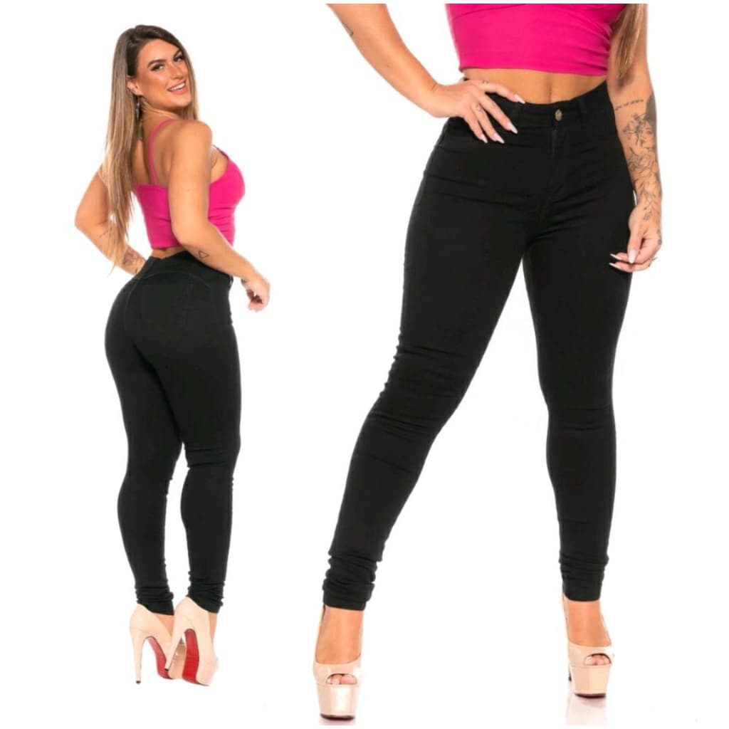 Calça jeans preta skinny cintura alta com lycra empina bumbum