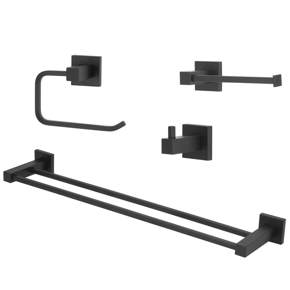 Kit Acessórios Quadrado Banheiro Preto/Black Fosco 4 Peças