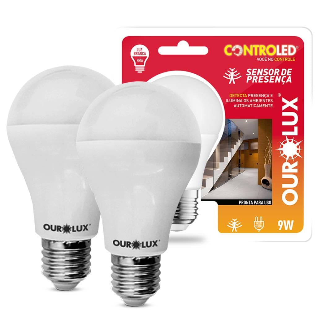 Kit 2 Lampadas Led Inteligente Sensor Presenca 9W E27 6500K