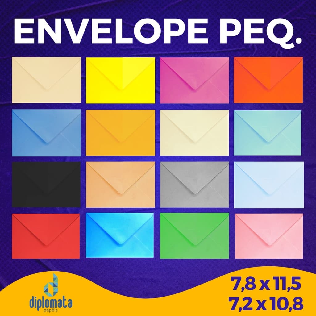 Envelope Visita Colorido 80g / Branco 63g (10 Unid) Pequeno para Convite Infantil Festas Floricultura 7,8x11,5 7,2x10,8
