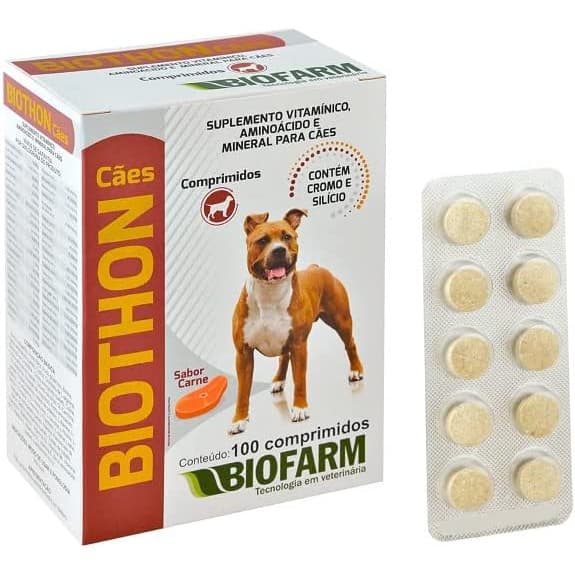 Biothon - suplemento vitamínico, aminoácido e minerais para cães c/100 comprimidos