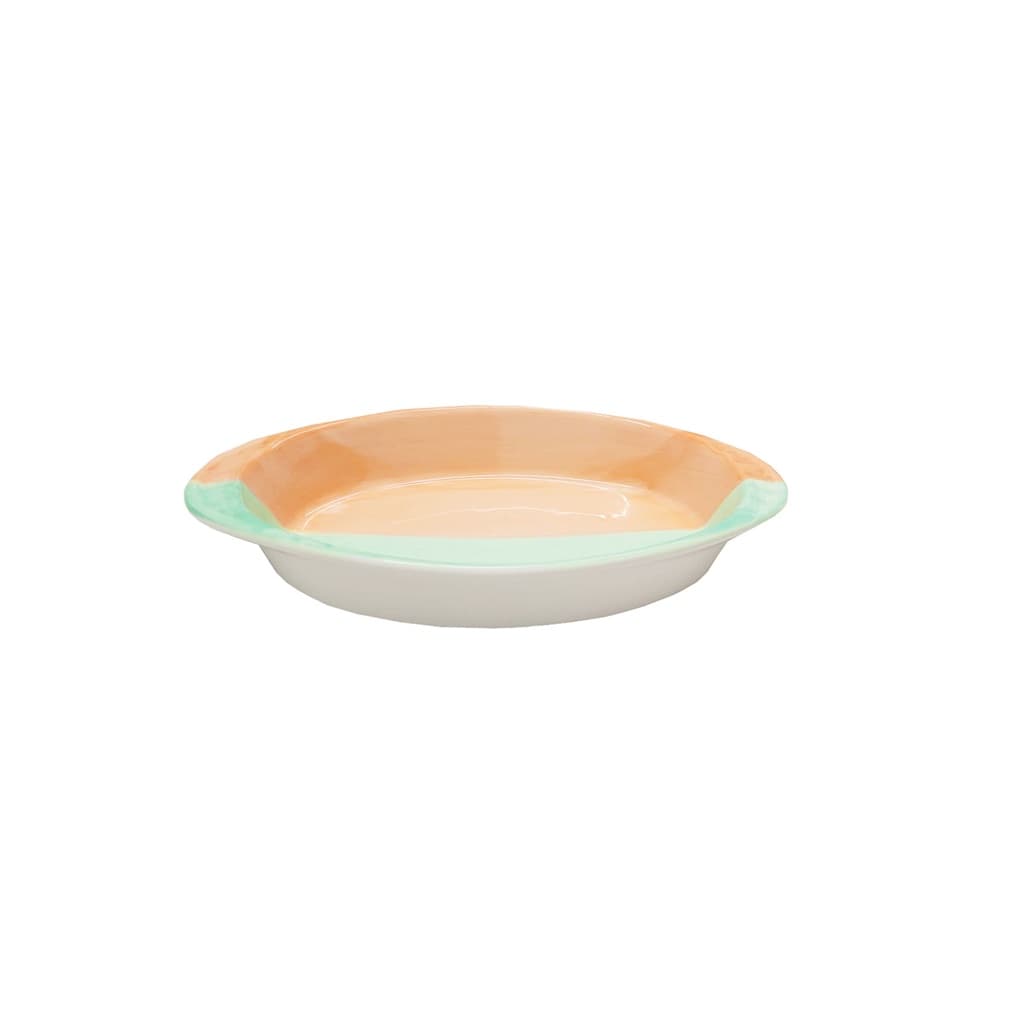 Travessa Porcelana Tigela Oval Pequena Verde Laranja 1un