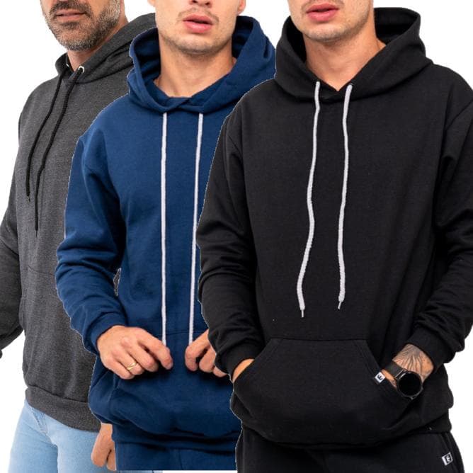 Kit 3 Blusa De Moletom Liso Masculino E Feminino Capuz Heyju