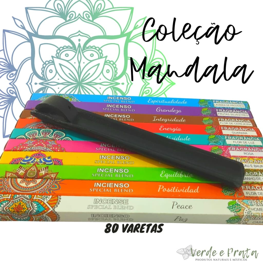 Kit 80 Incensos Hindús Coleção Mandalas + Incensário