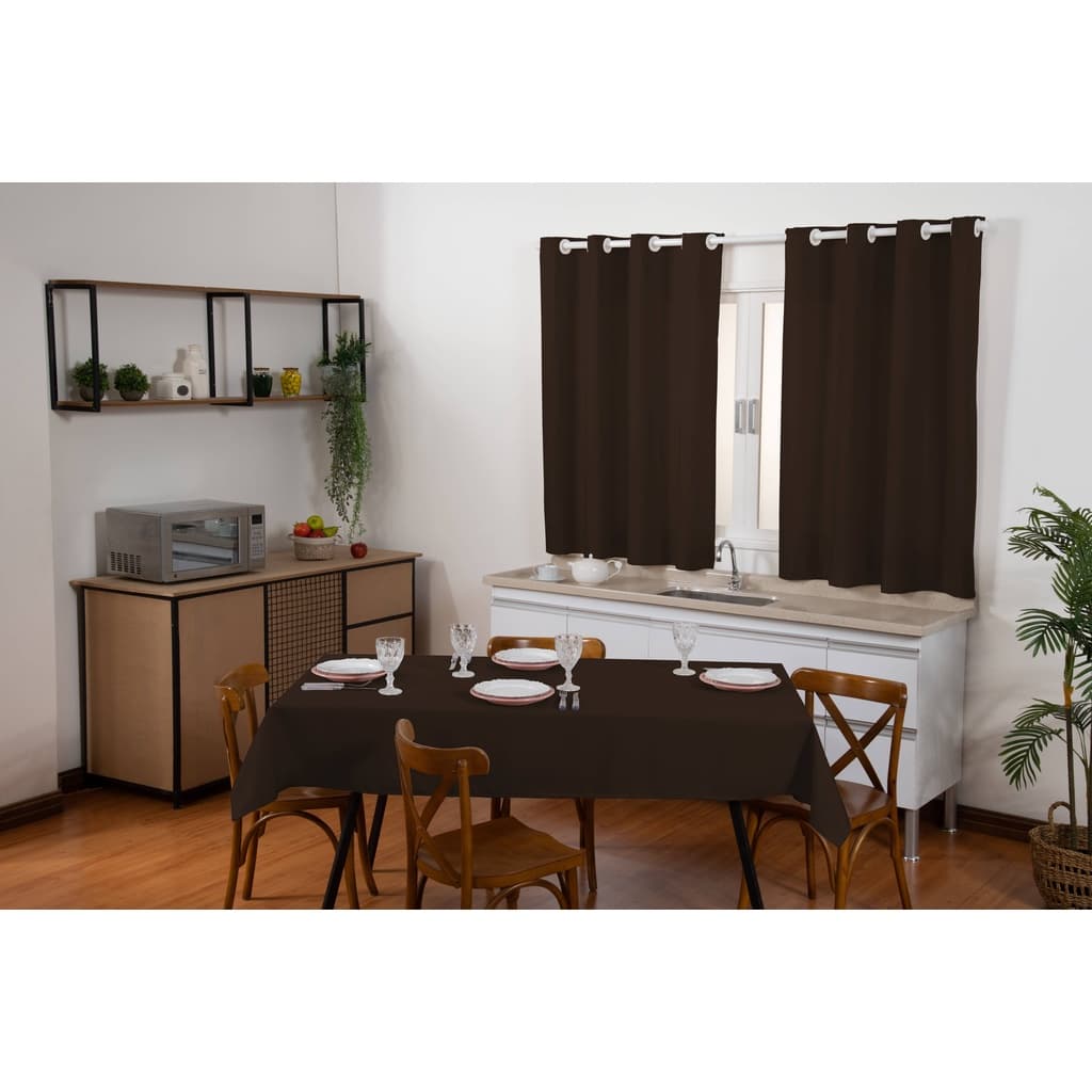 Jogo Toalha De Mesa 6 Cadeiras E Cortina Cozinha 2,00x1,40 Marrom