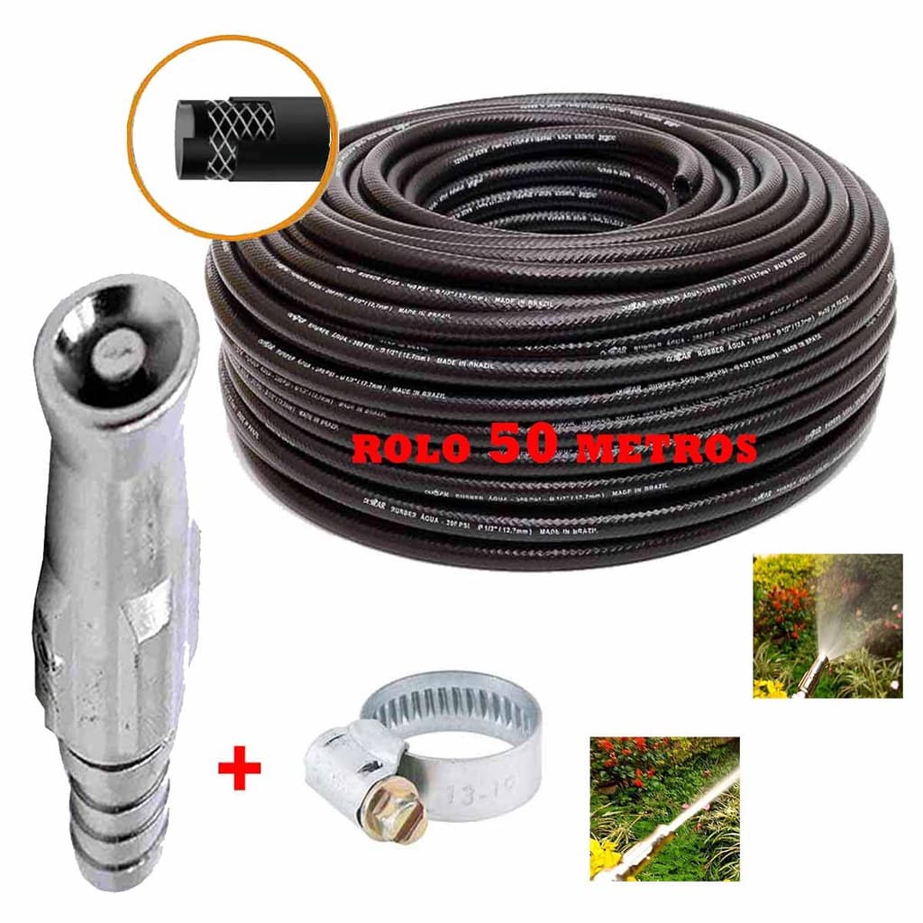 Mangueira Jardim Reforçada 1/2 300 Psi Para Água 50 Metros + Esguicho De Metal Ajustável